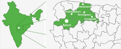 Map which shows the location of Adoni within India.